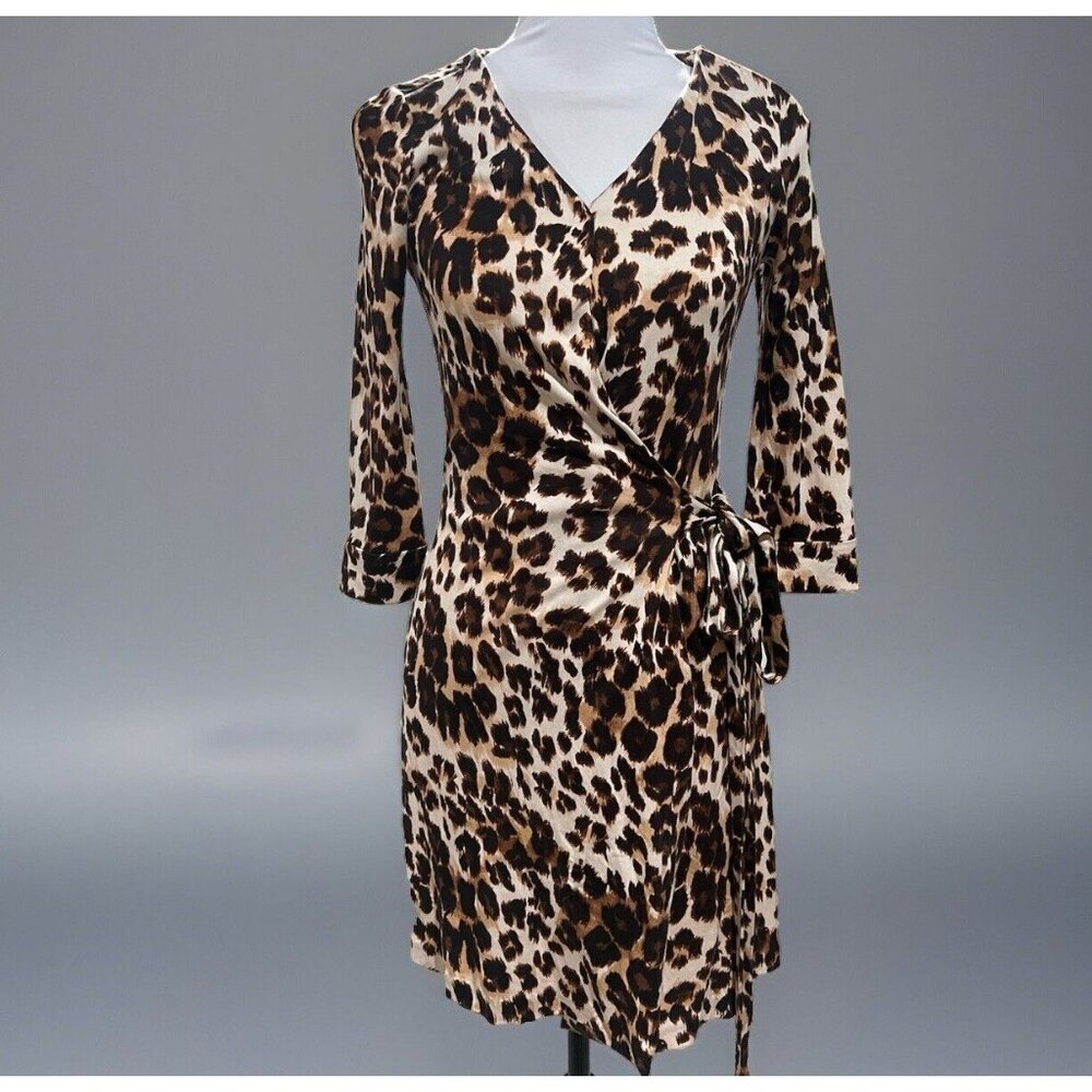 DVF Julian Two Mini Jersey Silk Wrap Dress Animal Diane VonFurstenberg Leopard 2